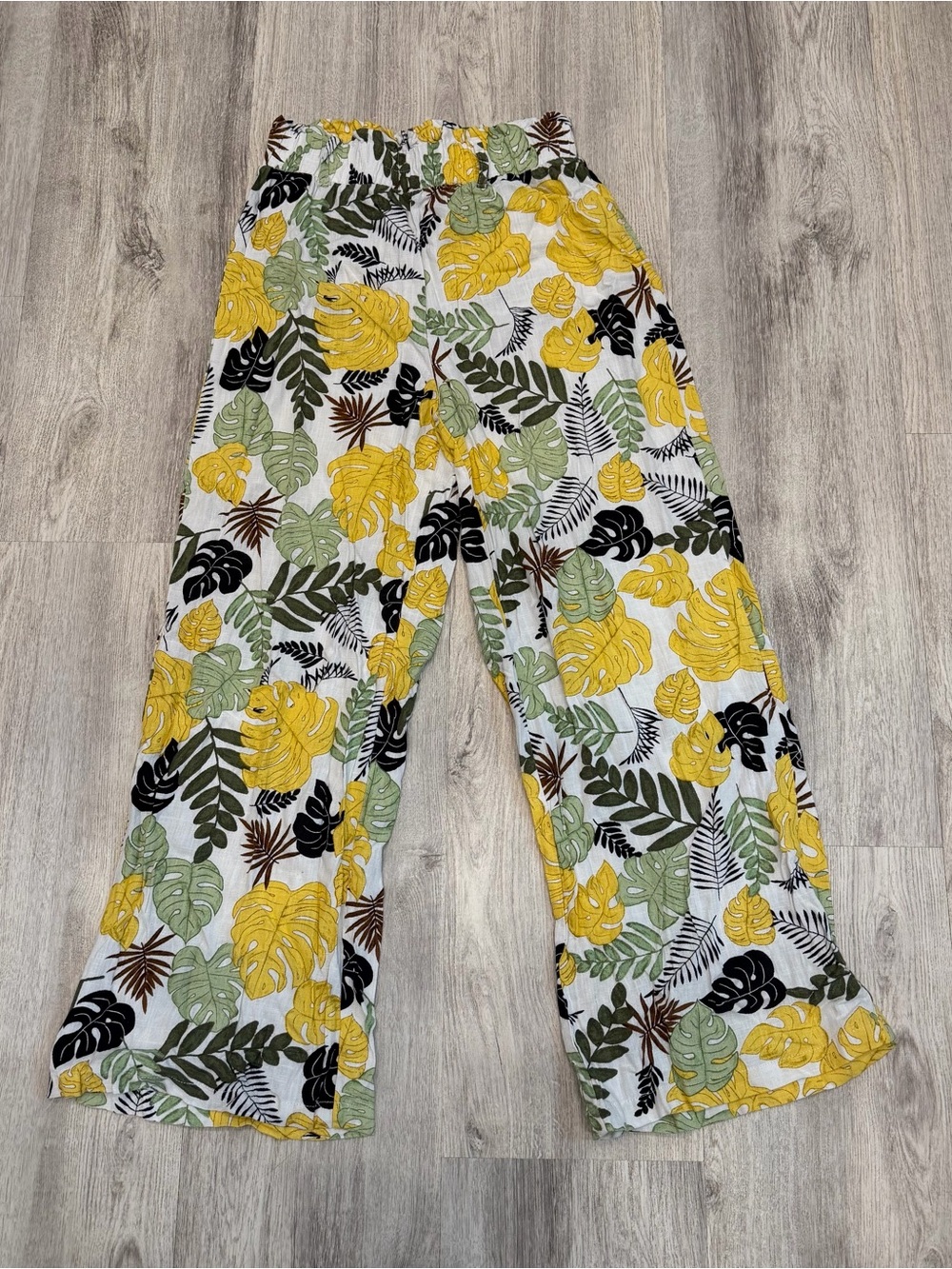 New Look Tropical Leaf Wide Leg Linen Blend Pants Small Resort - Picture 2 of 3